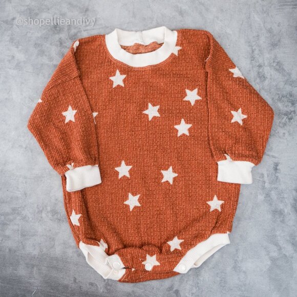 peco baby Other - Cinnamon Long Sleeve Sweater Romper with White Stars 6-12M
